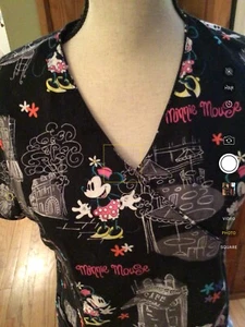 Minnie Mouse Cafe Scrub Top Double Pocket Black and Bright Colors Double Pocket - Picture 1 of 7