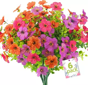 Artificial Flowers Outdoors UV Resistant 6PCS Spring Plastic Flowers Outdoors - Picture 1 of 12