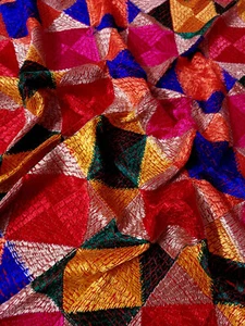 Traditionelle handgefertigte bunte geometrische Phulkari Dupatta | authentisches Schal - Bild 1 von 8