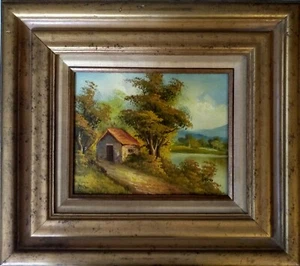 Gemälde "LANDHÜTTE", ÖL AUF LEINWAND vom Künstler "REDMAN" 8"x 10" GERAHMT - HREE - Bild 1 von 6