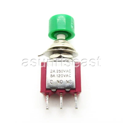 5 x Mini Momentary Green Knob Push Button Switch SPDT NO-COM-NC 5A 120V 2A 250V - Image 1 of 4