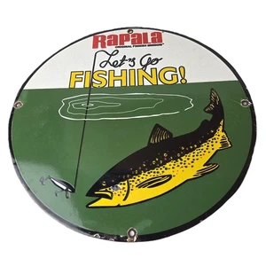 Vintage Rapala Fishing Lures Ad Sign - Porcelain Gas Pump Plate Sign - Picture 1 of 14