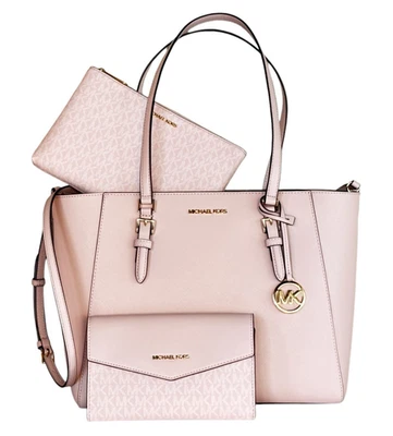 Michael Kors Charlotte LG 3 in 1 Convertible Shoulder Tote + Clutch Powder Blush - Image 1 of 4