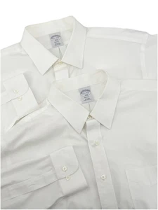 Lote (2) camisas de vestir Brooks Brothers 1818 Regent sin hierro para hombre 17,5 4/5 blancas - Imagen 1 de 5