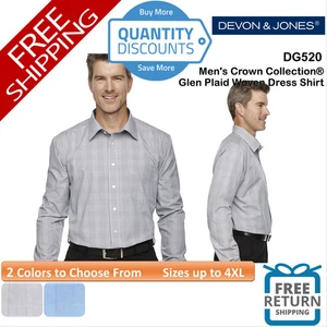 🔥 Devon & Jones Men's Crown Glen Plaid Woven Dress Shirt Up To 4XL DG520 - Picture 1 of 11