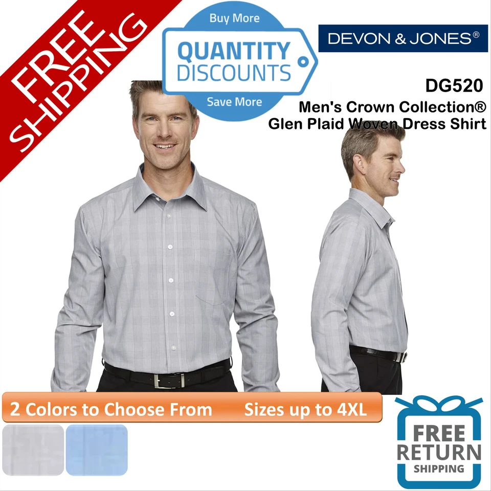 🔥 Devon & Jones Men's Crown Glen Plaid Woven Dress Shirt Up To 4XL DG520 - Image 1 of 1