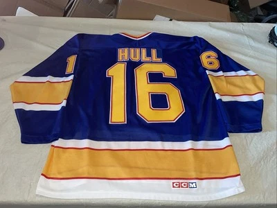 Brett Hull Ccm 圣路易斯蓝调麦克风球衣男式 Xl 缝制干净复古 Maska 90 年代 — 第 1/4 张图片