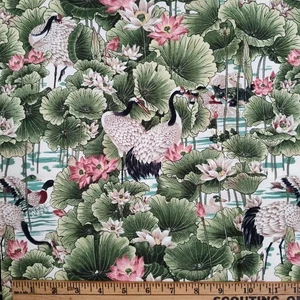 Trapuntino Robert Kaufman Tessuti Tradizioni Orientali Gru Cotone Verde 1 Yd Fuori Produzione - Foto 1 di 2