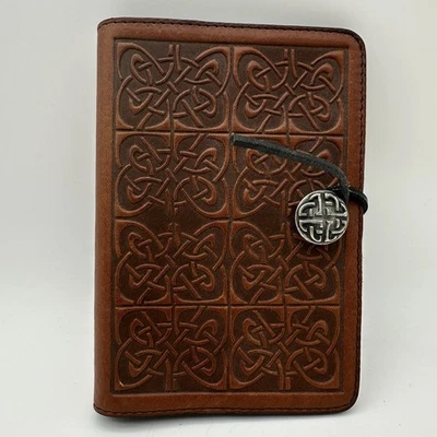 5x7 Brown Oberon Design Genuine Leather Journal Cover Irish Celtic Pewter Button - Image 1 of 4