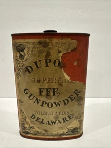 Rare DuPont Superfine FFFg Gunpowder Tin Can Wilmington Delaware Antique - Picture 1 of 5