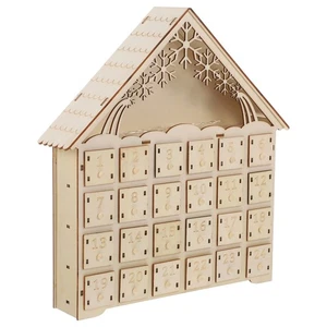 Wooden Christmas Countdown Calendar Refillable Advent Tabletop House - Picture 1 of 12
