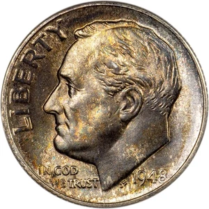 1948-D Roosevelt Dime - PQ Obverse Toning - GEM BU! - Picture 1 of 7