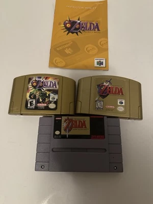 Lote The Legend of Zelda (SNES + N64 Gold Carts) - Majora’s Mask con Manual Foto 1 de 3