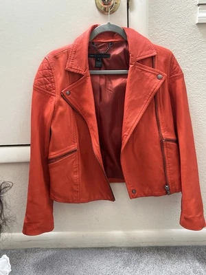 Jaqueta Marc By Marc Jacobs 100% couro de cordeiro vermelha flamingo tamanho P - Imagem 1 de 4
