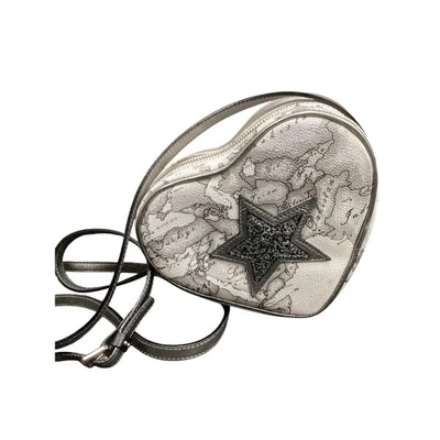 Bolso Bandolera Alviero Martini Para Mujer Talla 1 Forma Corazón Cuero Mapa del Mundo Blanco Foto 1 de 4