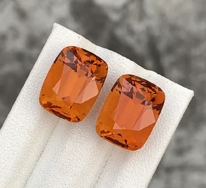 VVS 21,25 ct natürlicher orangefarbener Madeira-Citrin Paar Edelsteine Kissenschliff aus Brasilien - Bild 1 von 2