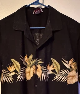 Pacific Legend Apparel Mens Large L Black Shirt Hawaiian Button Up Floral Beach - Picture 1 of 5