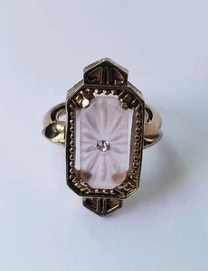 Vintage Avon Ring Frostlights Pink Kampfer Glas Art Deco Sunburst 1977 5,50-7,2 - Bild 1 von 6