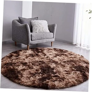 Tie-Dyed Coffee Round Rug Ultra-Soft Plush Modern 6x6 Circle Area Rug for - Picture 1 of 7