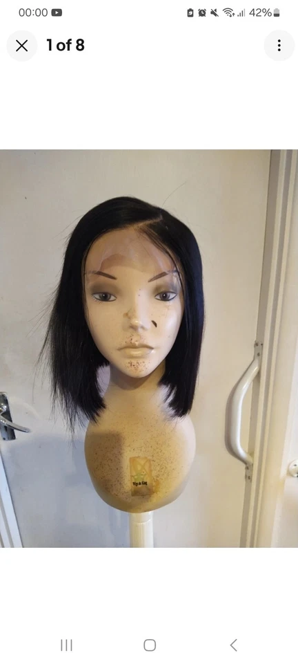 Human hair wig, 5" Lace front, Natural black, straight, medium cap - Image 1 of 4