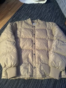 Vtg Cabelas Quilted Bomber Jacket Mens L Tall Goose Down Puffer Hiking Hunting - Picture 1 of 4