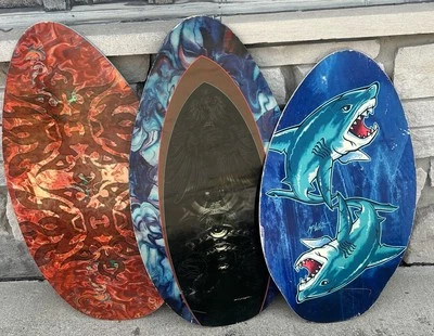 Vintage Wood Boogie Board Body Surf Skim Boards Shark & Psychedelic Designs (3) - Image 1 of 4