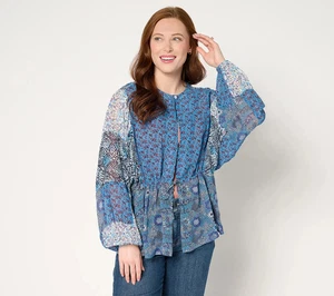 LOGO Lavish by Lori Goldstein Woven Mix Print Topper Multicolor Large - Bild 1 von 2