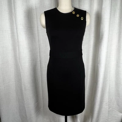 Vestido lápis Tory Burch preto mistura de algodão sem mangas botões dourados tamanho 4 - Imagem 1 de 4