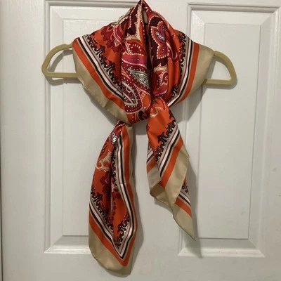 "Bufanda cuadrada grande Chico 100 % seda diseño múltiple naranja rosa dorado marrón 37"" X 37""" Foto 1 de 4
