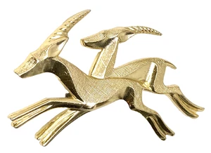 VINTAGE Made in FRANCE GAZELLEN PAAR BROSCHE goldfarben zwei Gazellen Anstecknadel, Unisex - Bild 1 von 5