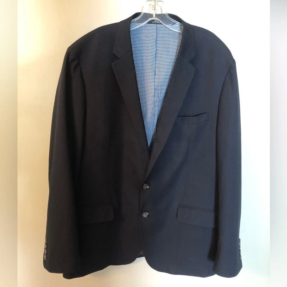 HAGGAR IN MOTION SIZE 46R TAILORED FIT THE BLAZER NAVY BLUE 2 BUTTON CLOSURE - Image 1 of 4