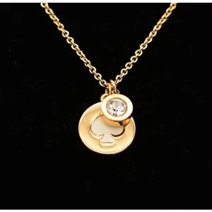 Kate Spade Pendant Necklace White Enamel Rhinestone Crystal Gold Tone Chain BinP - Picture 1 of 12