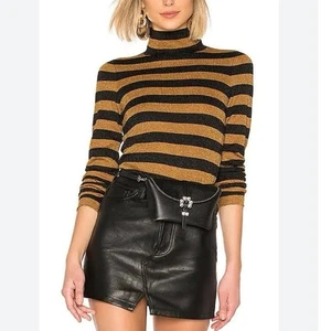 ALICE + OLIVIA Roberta Turtleneck Sweater in Metallic Black & Biscuit Small - Picture 1 of 9