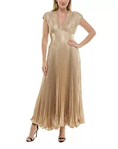 Abito donna Taylor metallizzato scollo a V manica ad aletta plissettato tg8 $198 - Foto 1 di 8