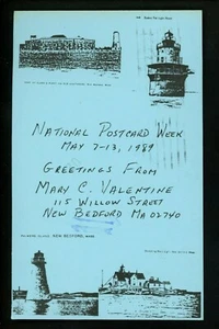 National Postcard Week 1989 Massachusetts MA New Bedford Lighthouses - Picture 1 of 2