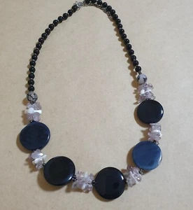 WunderschöneEdelstein Halskette Kette  ACHAT Schwarz  Grau  47-50cm - Bild 1 von 4