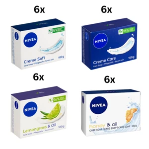 6 x Nivea Soap 100g Soap Bars Creme Soft/Creme Care/Lemongrass & Oil/Honey & Oil - Picture 1 of 12