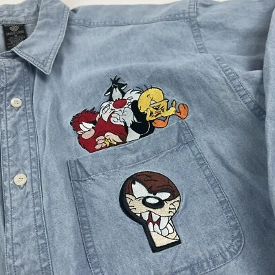 De Colección Looney Tunes Warner Bros Studio Bordado Cambray Denim Taz Piolín Sam Foto 1 de 4