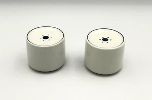 White Blue Dot & Trim Round Ceramic Salt & Pepper Shaker Set Made in Denmark - Picture 1 of 6