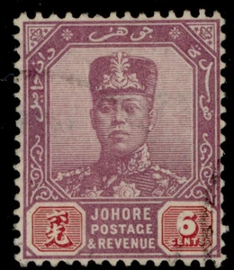 MALASIA - Johore GV SG110, 6c púrpura opaco y clarete, BIEN USADO. - Imagen 1 de 1