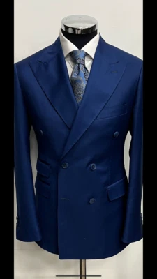 Traje azul marino super 150 lana Cerruti doble botonadura/solapa pico de 5 pulgadas de ancho Foto 1 de 4