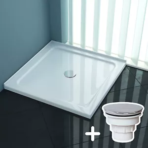 Square Acrylic Shower Screen Base with Waste for Modern Bathroom 900x900x40mm - Picture 1 of 6