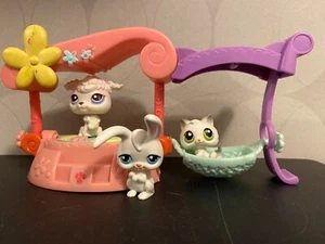 Authentic Littlest Pet Shop #99 Rabbit #100 White kitten cat #101 Poodle dog - Picture 1 of 12