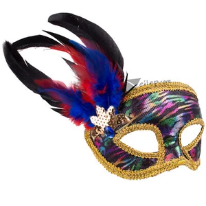 Forum Novelties Shiny Abstract Print Masquerade Halloween Feather Mask, Rainb... - Picture 1 of 2