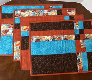 Handcrafted Quilted Sea Shells Placemats (set of 4) Brown and Blue - Picture 1 of 6