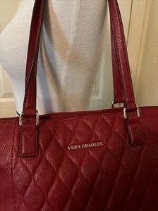 Bolso Cartera Vera Bradley Acolchado Cuero Rojo Ella Forro Floral - Imagen 1 de 18