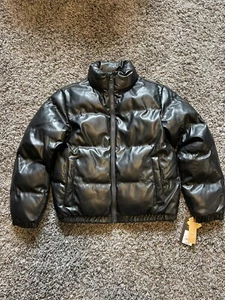 ๐ค NWT! Art Class Girls Large Solid Black Faux Leather Warmer Puffer Jacket Coat - Picture 1 of 11
