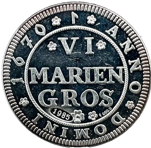 German State 6 Mariengroschen BRUNSWICK- WOLF. "1670" Restrike 1985 Silver Proof - Picture 1 of 4