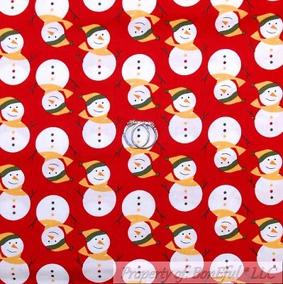 BonEful FABRIC FQ Cotton Quilt Red Green White Snowman Country Small Kid Stripe - Image 1 of 4