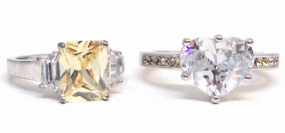 Avon, два, серебристого тона, кубический цирконий кольца. Как есть... один недостающий боковой камень. - Изображение 1 из 4